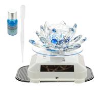 Gadpiparty Solar Power Rotating Flower Car Aromatherapy Ornament with LED Light, Blue Crystal and Plastic Material, Elegant Creative Decoration for Car Interior Air Freshener