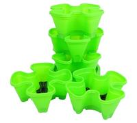Gadpiparty Stackable Vertical Strawberry Planter Tower 6pcs Plastic Flower Pots Set with Green Four-Petal Design, Movable Casters for Outdoor Garden and Herb Growing