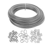 Gadpiparty Stainless Steel Wire Rope with Clips and Thimbles, Heavy-duty Breaking Strength Cable for Yacht and Lifeboat Use, Marine-grade Durability with Support for Frequent Direction