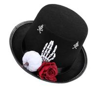 Gadpiparty Top Hat Felt Steampunk Black with Skeleton Hand and Red Rose Gothic Victorian High Top Hat Lightweight Comfortable Headwear for Halloween Party and Day the Dead Costume
