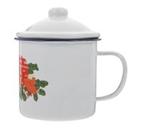 Gadpiparty Vintage Enamel Coffee Mug with Lid, Large Capacity Retro Tea Cup | White Finish, Ergonomic Anti Scald Handle, Smooth round Edges, Kitchen Use for Tea Leaves and Cold Drinks