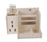 Gadpiparty Wear-resistant Wooden Hay Holder with Water Bottle Multi-functional Bunny and Guinea Pig Feeder Household Small Pet Food Rack for Rabbits Hamsters and More