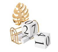 Gadpiparty Wooden Perpetual Table Calendar Block with Rotatable Date and Month Blocks Classic Desk Decoration for Home Office Space Saving Household Standing Calendar