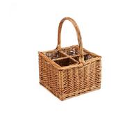 Gadsby 4 Bottle Double Steamed Wicker Bottle Carrier Picnic Bottle Basket