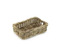 Gadsby Small Kubu Rattan Display Basket - Handwoven Grey Wash Rectangular Wicker Storage Basket for Home, Food, Accessories & Retail Displays