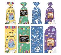 Gaduupa 50PCS Back to School Cellophane Treat Bags Colorful First Day of School Cellophane Goodies Bag Bus Pencil Blackboard Treat Bags with Twist Ties for Welcome Back to Class Party Favor Supplies