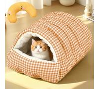 Gadvera Cozy Cave Pet Retreat, Cozy Monster Cat Bed for Indoor Cats, Warm Cat Bed for Winter with Removable & Washable Cushioned, Semi Enclosed Design, Create a Comfort, Safe Space (KHAKI-2,S)