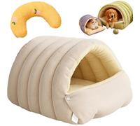 Gadvera Cozy Cave Pet Retreat, Cozy Monster Cat Bed for Indoor Cats, Warm Cat Bed for Winter with Removable & Washable Cushioned, Semi Enclosed Design, Create a Comfort, Safe Space (BEIGE,M)