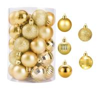 GAEEP Christmas Ball Gold, 34 Pack Small Xmas Baubles Ornaments for Christmas Tree Decorations, 40mm Mini Xmas Balls Set Shatterproof for Tree, Outdoor, Wreath, Holiday, Party Decor (Gold)