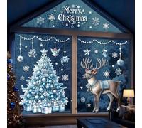 GAEEP Christmas Window Stickers Large, 118 Pcs Blue Xmas Window Clings Reusable, Double Sided Big Windows Decals Christmas Scene for Shop Xmas Decorations with Snowflake Reindeer Tree for Glass Door