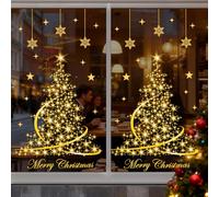 GAEEP Large Christmas Window Stickers, 106 PCS Gold Tree Xmas Window Stickers Reusable, Double-Side Visible PVC Christmas Window Clings for Home Shop Party Holiday Xmas Decorations Glass Decals