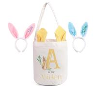 Gaehsmide Eeaster Basket with Initial Name Custom Personalized Easter Baskets Bunny Ear Bag Party Bag (Yellow #2)