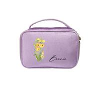 Gaehsmide Personalized Makeup Bag Travel Cosmetic Bag with Birth Flower Name Custom Make Up Bags for Women Travel Toiletry Makeup Organizer Skincare Bag, Light Purple