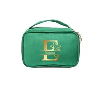 Gaehsmide Personalized Makeup Bag Travel Cosmetic Bag with Initial Name Custom Make Up Bags for Women Travel Toiletry Makeup Organizer Skincare Bag Gift for Mom Women, Green, Makeup Bag
