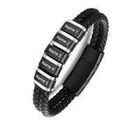 Gaehsmide Personalized Mens Bracelet for Men Custom 1-5 Names Mens Leather Braided Bracelet for Dad Husband Grandpa for Birthday Christmas Gift, 7.48", no gemstone
