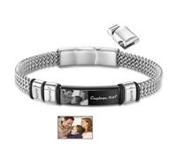 Gaehsmide Personalized Photo Mens Bracelet Custom Bracelet for Men with 2-5 Names Picture Stainless Steel Bracelets for Men Husband Dad Boyfriend Birthday Christmas Valentines Gifts, 3 Names, Metal