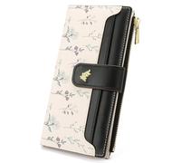 GAEKEAO Purse for Women Slim Bifold Ladies Purse Floral Leather Large Capacity Wallet for Women with Zipper Pocket ID Window