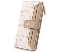 GAEKEAO Purse for Women Slim Bifold Ladies Purse Floral Leather Large Capacity Wallet for Women with Zipper Pocket ID Window