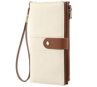 GAEKEAO Women's Large Capacity RFID Blocking Leather Soft Purse with Multiple Card Slots and Zip Coin Purse, Type 2 white brown