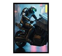 GAEKKO Wall Picture 'Motorcycle in a City of the Cyber Future' on Aluminium with Picture Frame Aluminium Dibond Picture 40 x 60 cm