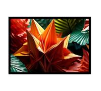 GAEKKO Wall Picture 'Origami Jungle - World of Papers' on Aluminium with Picture Frame Aluminium Dibond Picture 60 x 40 cm