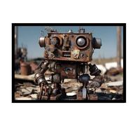 GAEKKO Wall Picture 'Robot Cleans Apocalypse' on Photo Board with Picture Frame 60 x 40 cm