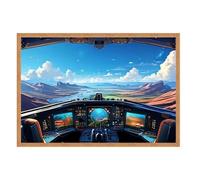 GAEKKO Wall Picture 'Spaceship Cockpit in a Comic World' on Aluminium with Picture Frame Aluminium Dibond Picture 90 x 60 cm