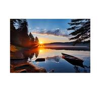 GAEKKO Wall Picture 'Start the Day with a Canoe Ride on the Lake in Sunrise' on Photo Board without Picture Frame 100 x 100 cm