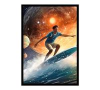 GAEKKO Wall Picture 'Surfer in the Limitless Universe' on Photo Board with Picture Frame 80 x 120 cm