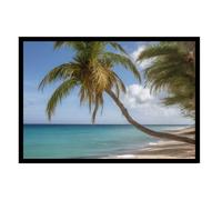 GAEKKO Wall Picture 'The Crooked Palm Tree by the Sea' on Photo Board with Picture Frame 120 x 80 cm