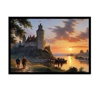 GAEKKO Wall Picture 'The Mystical Castle on the River' on Photo Board with Picture Frame 90 x 60 cm