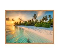 GAEKKO Wall Picture 'The Palm Tree Beach by the Sea' on Photo Board with Picture Frame 90 x 60 cm