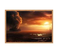 GAEKKO Wall Picture 'The Planets Apocalypse During a Cyberwar' on Photo Board with Picture Frame 120 x 80 cm
