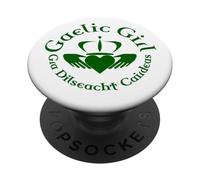 Gaelic Girl Gra, Dilseacht, Cairdeas Claddagh Roundel PopSockets Adhesive PopGrip