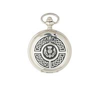 GaelSong Celtic and Thistle 2 Piece Mechanical Watch Gift Set Pocket Watch and Cufflinks Jewelry for Men, Silver, Silver, Modern