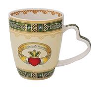 GaelSong Ceramic Claddagh Mug Cream Design Green Elements Coffee Tea Cup Irish Hot Drinks Kitchenware Present Housewarming Gift Love Friendship Loyalty Symbol Heart Shaped Handle