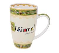 GaelSong Ceramic Slainte Mug Good Health Cup Cream Design Green Elements Coffee Tea Drinks Kitchenware Present Housewarming Gift 14 Oz