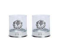 GaelSong Set of 2 Whisky Glasses Pewter Handcrafted 11 Oz, Celtic Barware for Scotch, Bourbon, Liquor and Cocktail Drinks Men's Gift (Thistle)