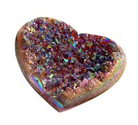 GAENZA Crystals and Stones Aura Heart-Shaped Ornament Natural Raw Amethyst Quartz Crystal Cluster Rough Specimen Rainbow Geode Decor for Home Room Stone Mineral Specimen