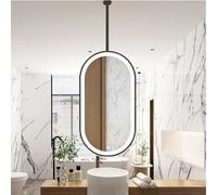 GAENZA Metal Oval Ceiling Hanging Mirror, Bathroom Suspended Ceiling Suspended Decorative Mirrors Dressing Table Wall Decoration Mirror Home Or Hotel Bathroom Vanity Makeup Mirror,Black,40x100cm