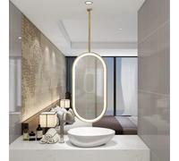 GAENZA Metal Oval Ceiling Hanging Mirror, Bathroom Suspended Ceiling Suspended Decorative Mirrors Dressing Table Wall Decoration Mirror Home Or Hotel Bathroom Vanity Makeup Mirror,Gold,50x80cm