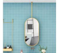 GAENZA Wall Mounted Ceiling Mirrors for Bathroom, Oval Bathroom Hanging Mirror, Suspended Mirror with Metal Frame Modern Home Or Hotel Living Room Entrance Hall Vanity Makeup Mirror,Gold,50x70cm
