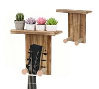 GAESHOW 2 x Guitar Wall Mount, Solid Wood Guitar Ukulele Hanger with Shelf for Guitar, Bass, Ukulele, Living Room Display Black Carbonized