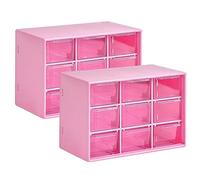 GAESHOW 2Pcs Small Storage Drawers, Desk Storage Organizer with 9 Drawers, Mini Plastic Drawer Organiser, Desktop Craft Drawer Cabinet for Sewing, DIY Crafts, Office Supplies and Jewelry (Rose red)