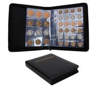 GAESHOW 360 Pockets Coin Collection Book, 3x3cm/4x4.5cm Coin Album Black Coin Book Leather Cover Coin Collection Holder for Pennies Stamps, Quarters