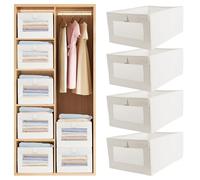 GAESHOW 4 PCS Wardrobe Storage Organiser, Drawer Organiser Clothes, Foldable Linen Storages Bins With Handles, Stackable Fabric Storage Box for Clothes Shirts Pants Towels Toys