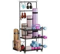 GAESHOW Dumbbell Rack, Yoga Mat Storage Rack, Home Gym Storage Weight Rack 360° Wheels, Space-Saving Fitness Organiser for Kettlebells Yoga Blocks