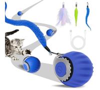 GAESHOW Electric Ball Toy for Cats and Dogs, Interactive Indoor Cat Toys, 2 Working Modes, Interactive Game Cat with Replacement Tail (Blue)