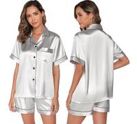 GAESHOW Ladies Pyjamas for Women Short Sleeve Silk Satin Pjs Two Piece Shorts Set Sleepwear Bride Pajamas Loungewear S-XXL Gray