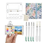 GAESHOW Mini Watercolor Kit, Watercolour Paint Set, Portable Pocket Artist Travel Watercolour Set with Foldable Acrylic Palette, Sketchbook, 6 Brushes, Canvas Pocket, Gift for Painters and Artists